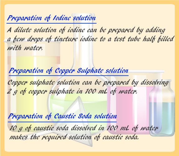 Preparation of solutions, test for carbohydrates, test for fats, test for proteins, Components of food, NCERT science class 6